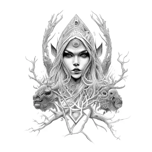 Shamanwomen With Forest As Hair