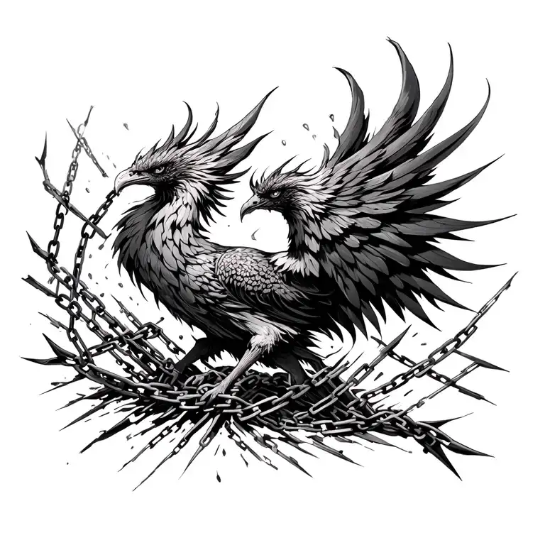 Phoenix Wrapped In Broken Chains Breaking And Bursting