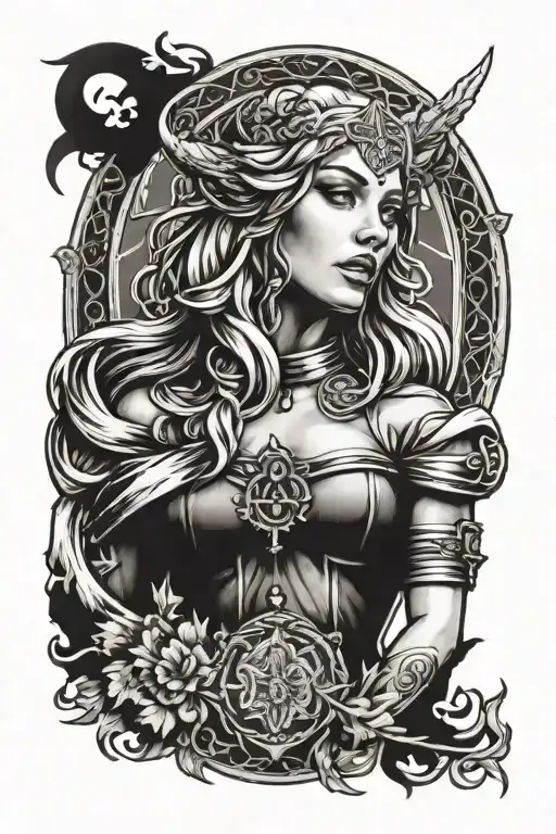 Sexy Freyja Goddess Portrait Tattoo Design Giving Gothic Vibe