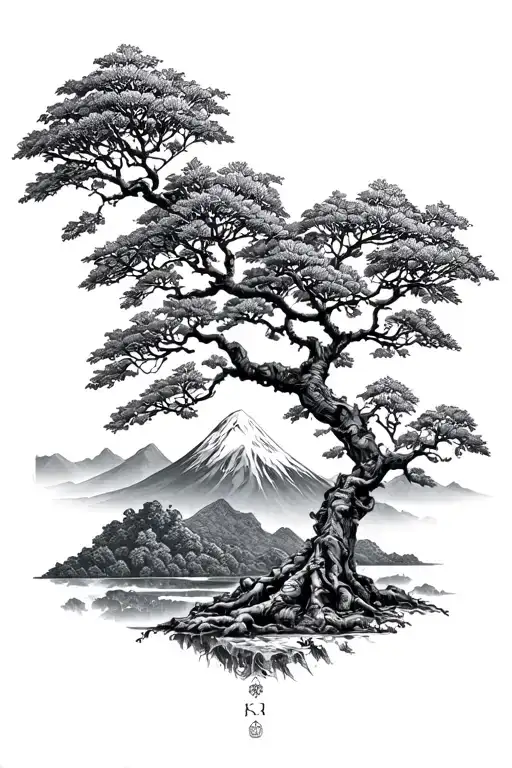 Sacred Fig Tree With A Himalayan Mountain In The Background