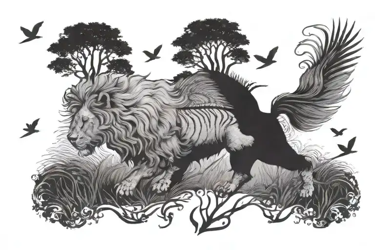 Lion Walking With Tail Coming