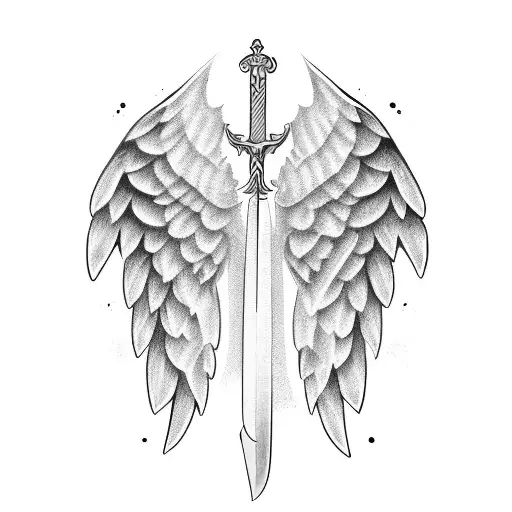 Angel Wings With Sword Horizontally