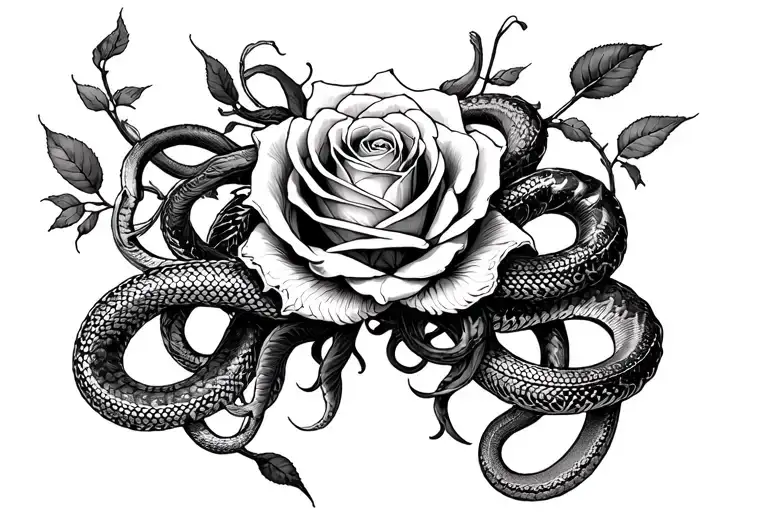 Medusa With Snakes Holding Rose Intertwined