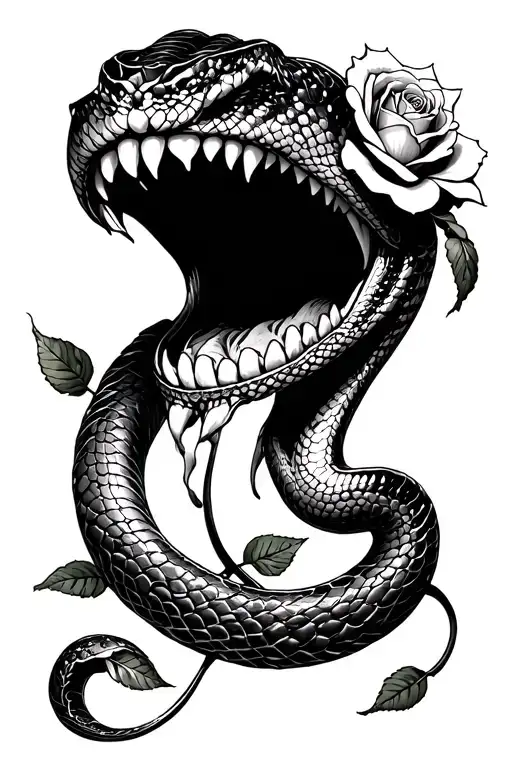 Snake Mouth Opened With Rose Arm Sleeve