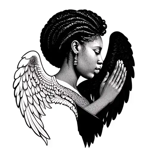 African Angels Pray Hands Holding Side View