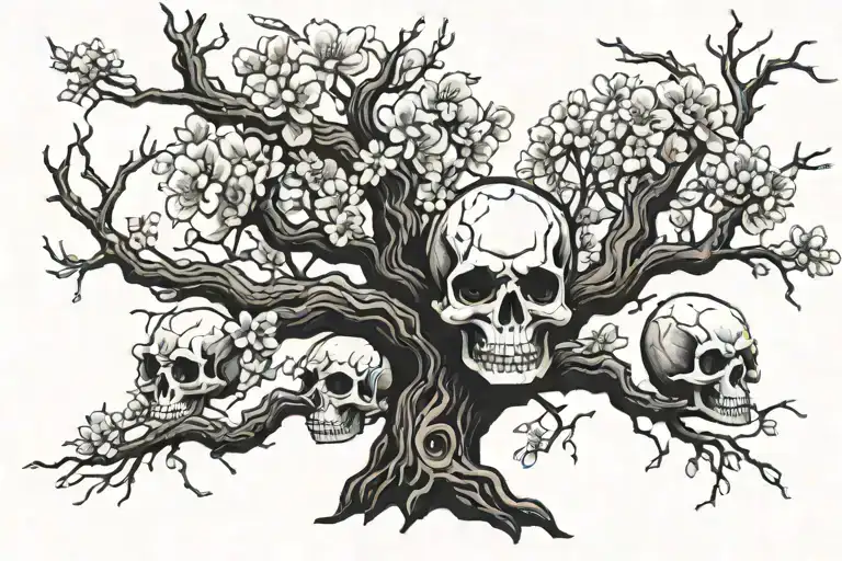 Cherry Blossom Tree With Skulls Hidden And Blending Into Trunk