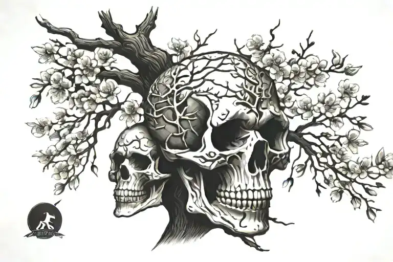 Cherry Blossom Tree With Skulls Hidden And Blending Into Trunk