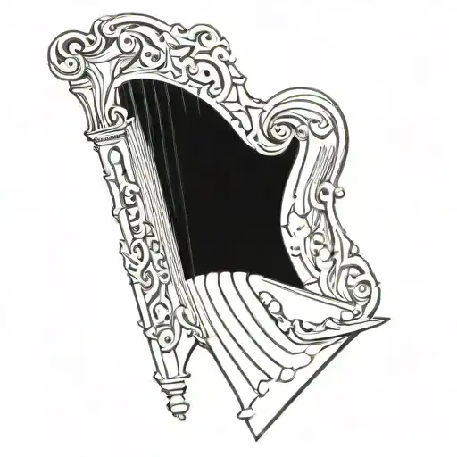 Harp Minimalist Tattoo Black
