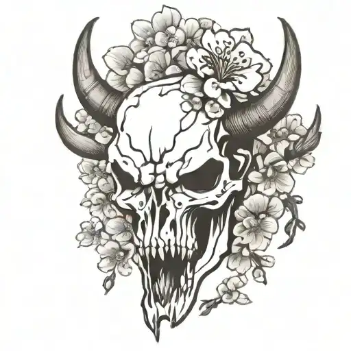 Bull Skull Cherry Blossoms
