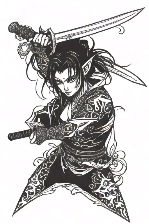 A Pointy-eared Demoness With A Katana Swords Drawn