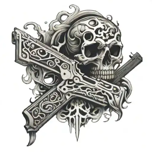 Gun And Bones Sleeve Tattoo Men
