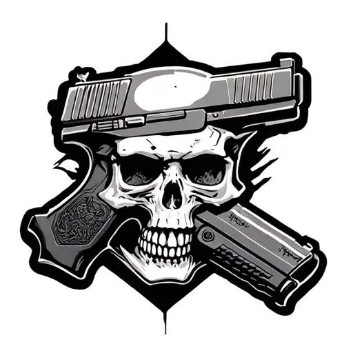 American Flack With Skull And Glock Pistol