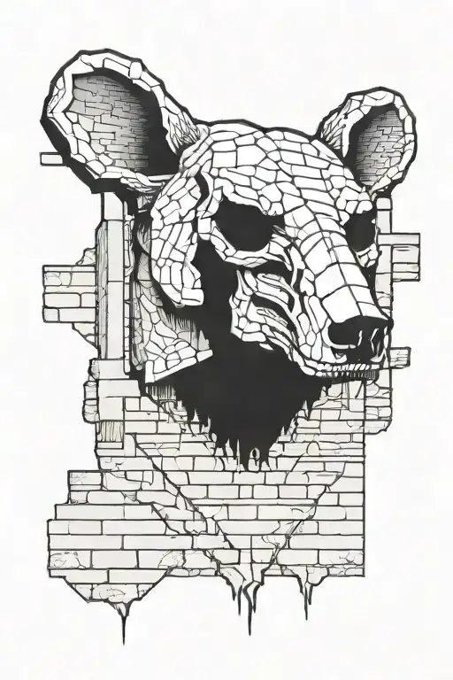 Bear Skull And Brick Wall