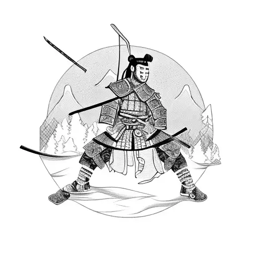 A Samurai Warrior Riding A Vintage Car Through A Scenic Mountain Landscape