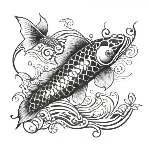 A Koi Fish Swimming Through A Music Note-filled Ocean