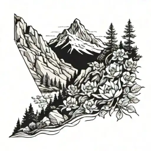 A Trail Of Blooming Flowers Winding Up A Mountain Peak