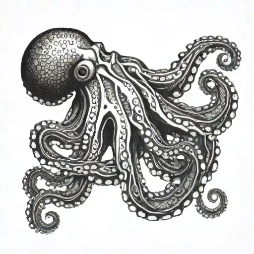 An Octopus That Can Be Seen From The Side And Has Very Long Tentacles And Others That Are Short