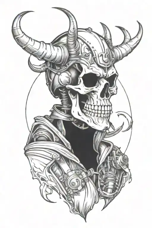 Biker Skull With Devil Horns On His Helmet