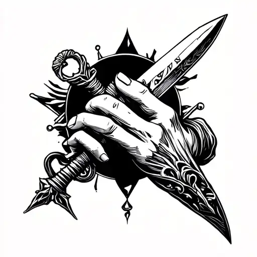 Hand Holding A Dagger Piercing