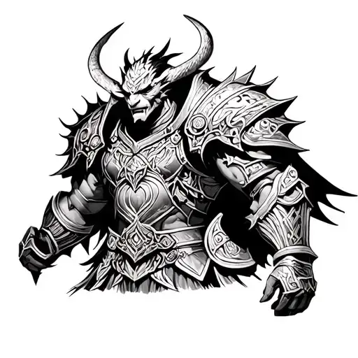 A Demon Warrior With Intricate Armor And Weapons