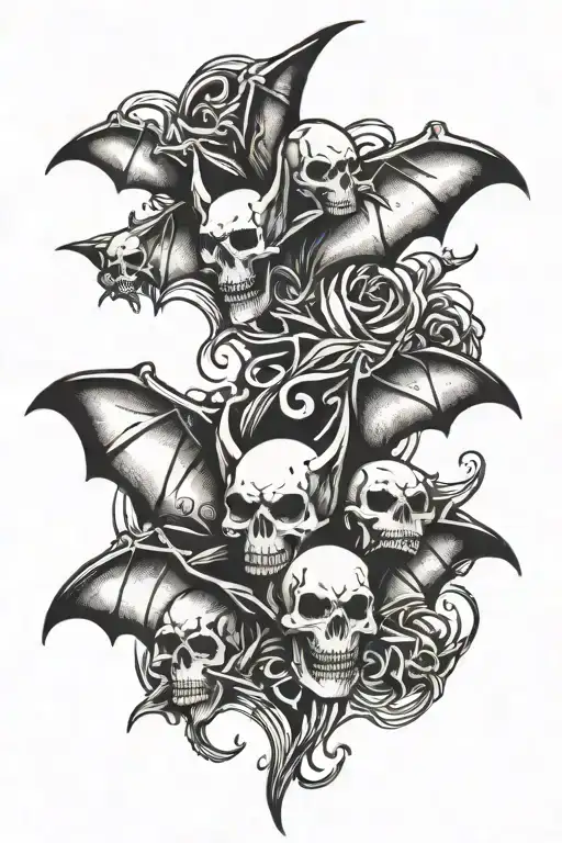 Flying Bats With Skull