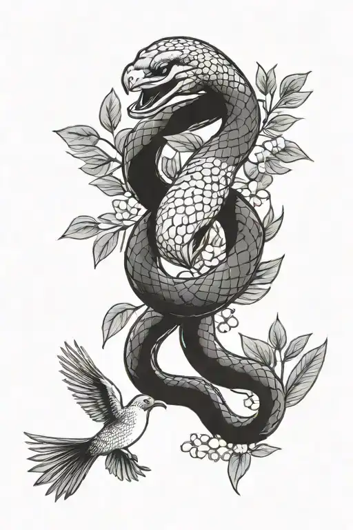 Snake And Dove Carrying An Olive