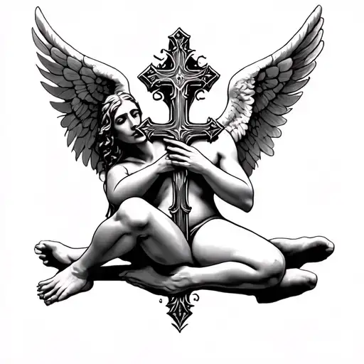 Cross Being Held By Angel On Knee And Shin