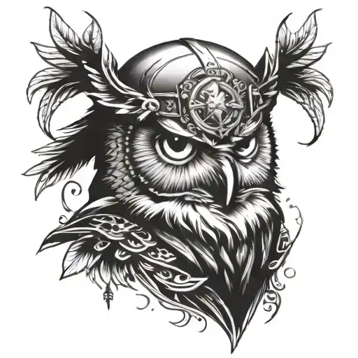 Owl With Helmet And Spear