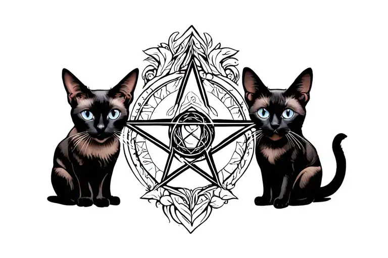 Pentagram With A Siamese Cat On Each Side