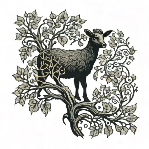 Tree Of Life With Branches And Leaves Shaping Into A Lamb