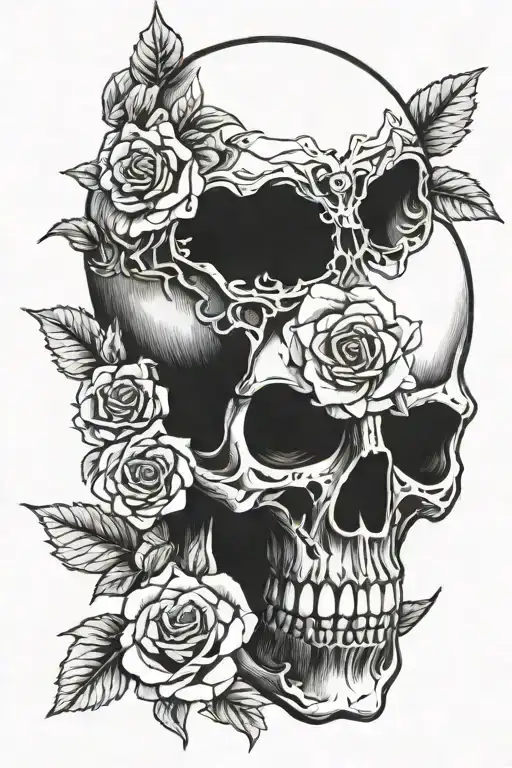 Skull And Roses Blooming