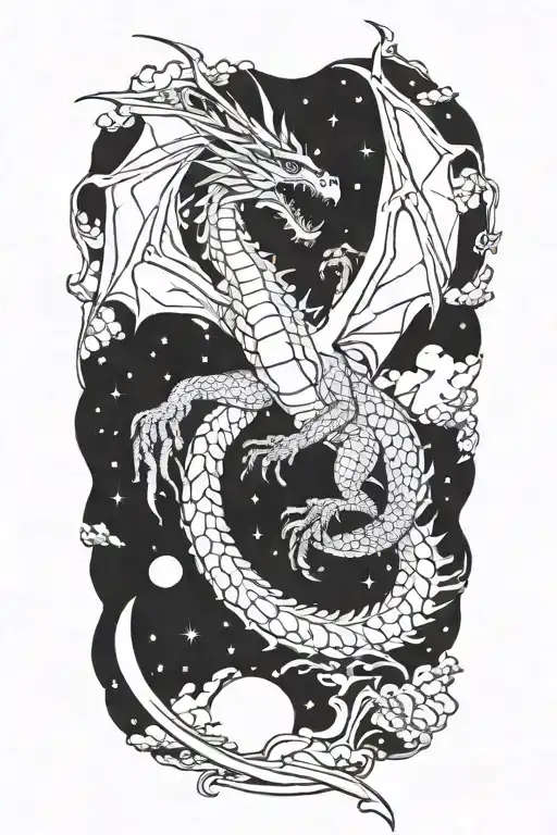 A Fierce Dragon Hunting In The Night Sky