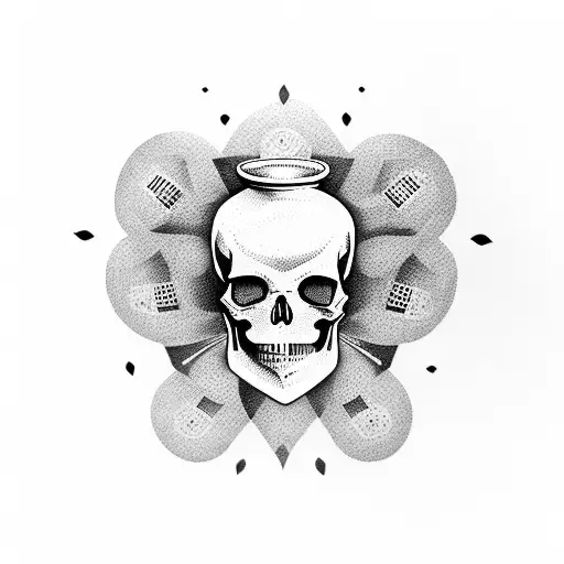 A Visually Striking Tattoo Featuring Coffee Cups Forming A Skull In A Dotwork Style
