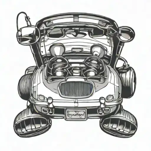 A Sleek Sports Car With Boxing Gloves Hanging From The Rearview Mirror