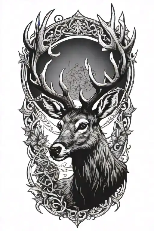 A Majestic Deer With Antlers Intertwined With Hunting Arrows
