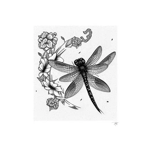 Letter P With Dragonfly And Flower