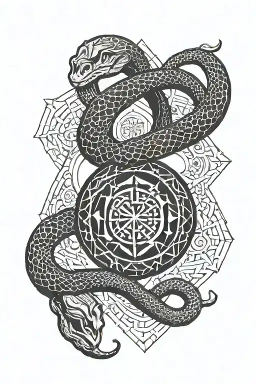 Ouroboros Snake And Sacred Geo Patern