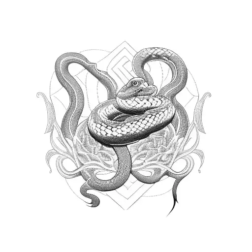 A Gothic Tattoo Design Of A Snake Entwined With Flowers