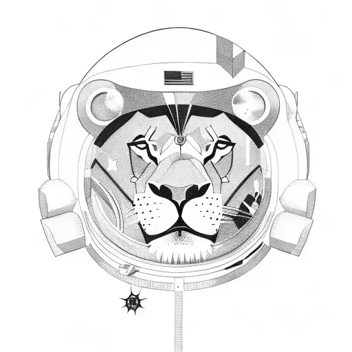 A Lion Wearing An Astronaut Helmet Floating In Space