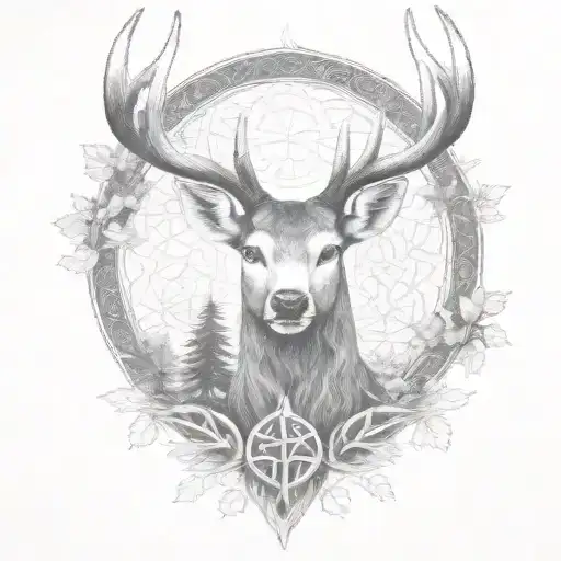 Celtic Deer Head With Trees