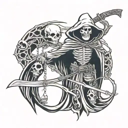 Grim Reaper Wielding A Scythe With Skulls And Souls Floating Around