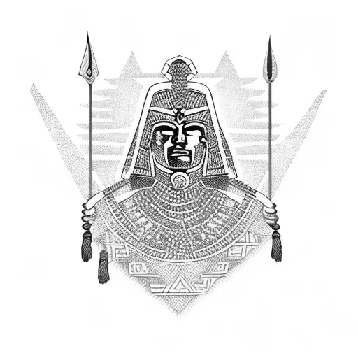 Aztec Warrior With Piramid In The Background