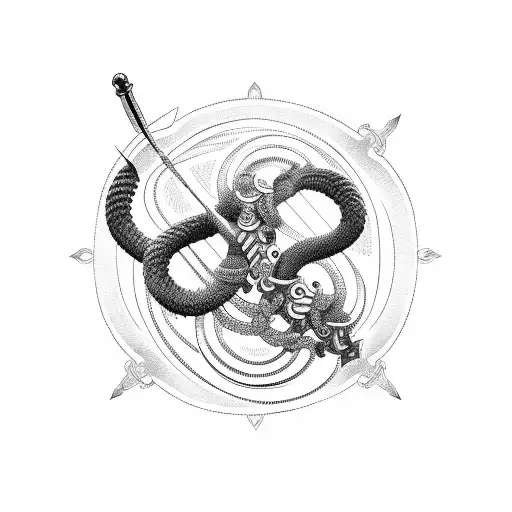 A Mechanical Snake Coiled Around A Sword