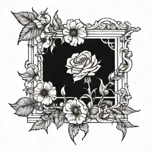 Black And White Window With Dead Flowers