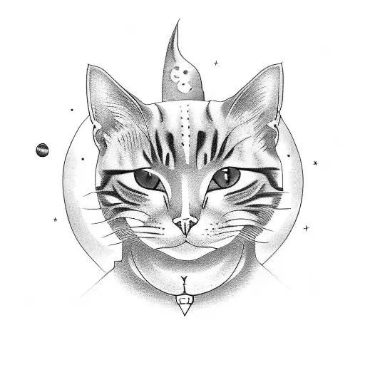 Tattoo Cat With The Moon On His Forehead