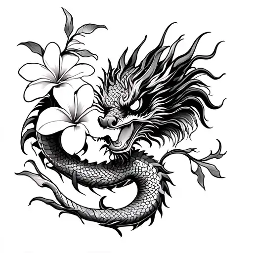 Chinese Dragon With Plumeria