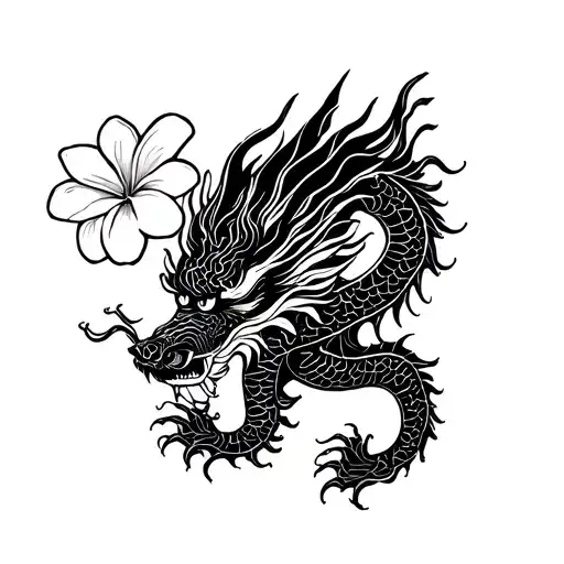 Simple Chinese Dragon With Plumeria