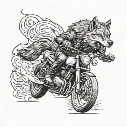 A Motorcycle And Wolf In A Dynamic Chase Scene