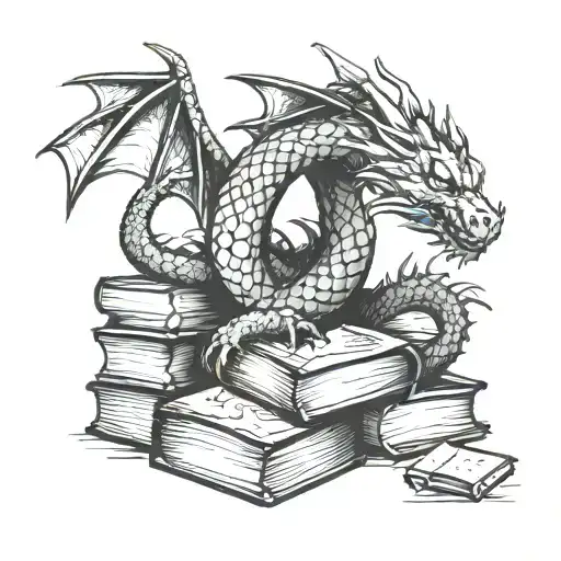 A Dragon Curled Around A Stack Of Books