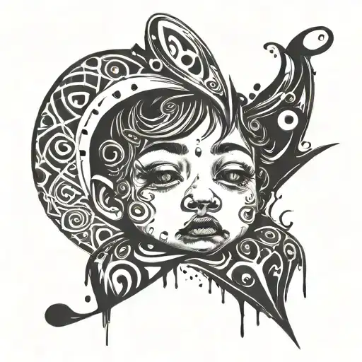 Abstract Tattoo Expressing The Happiness Of A Child With Tears Around It